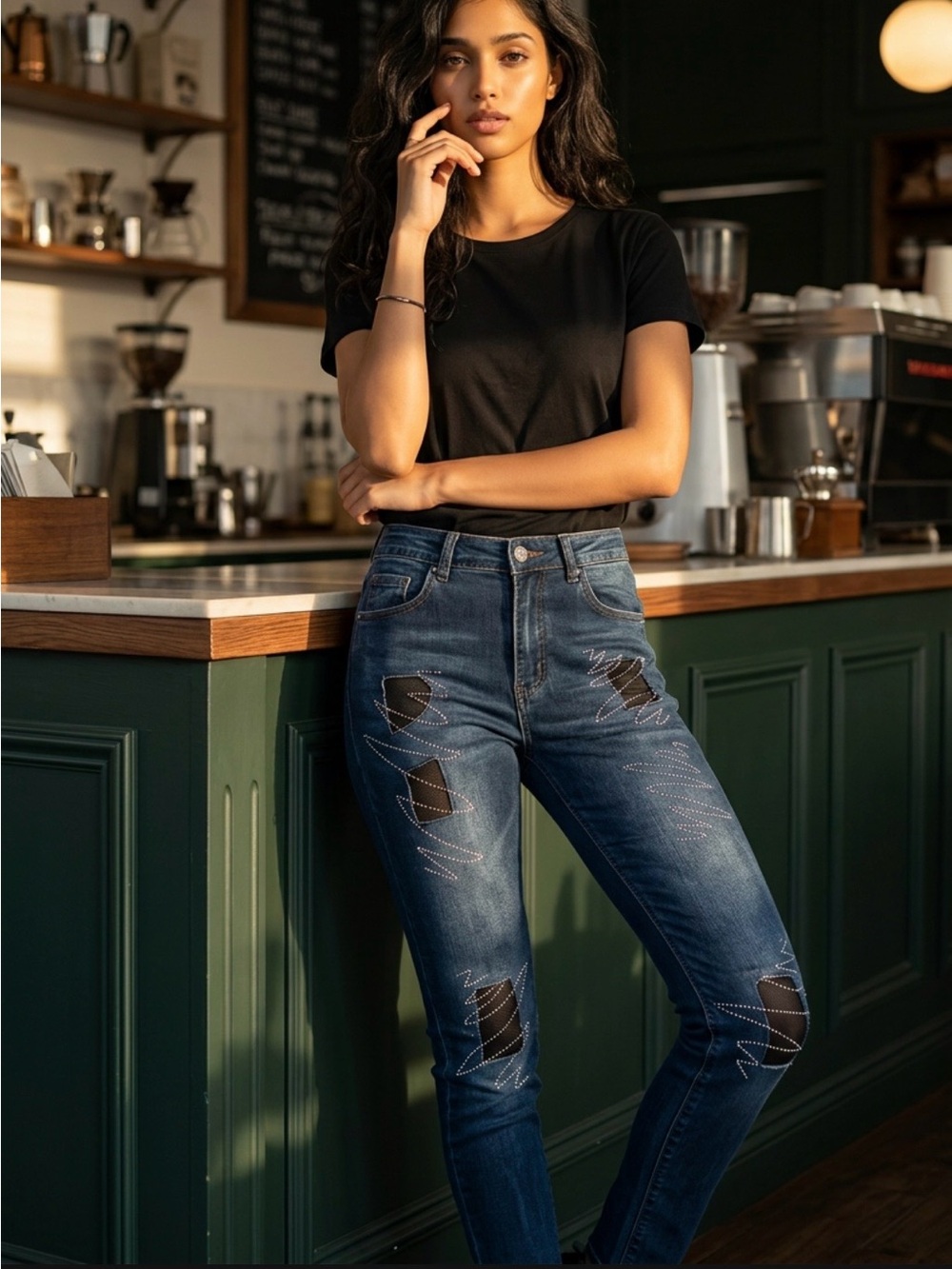 Joseph Ribkoff Dark Blue Skinny Jeans with Patch Stitching